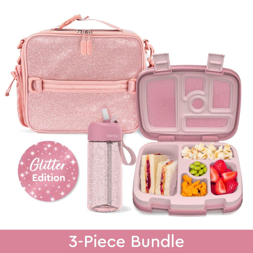 Bentgo Kids Glitter Lunch Set (Petal Pink — leak-proof bento + matching bag)